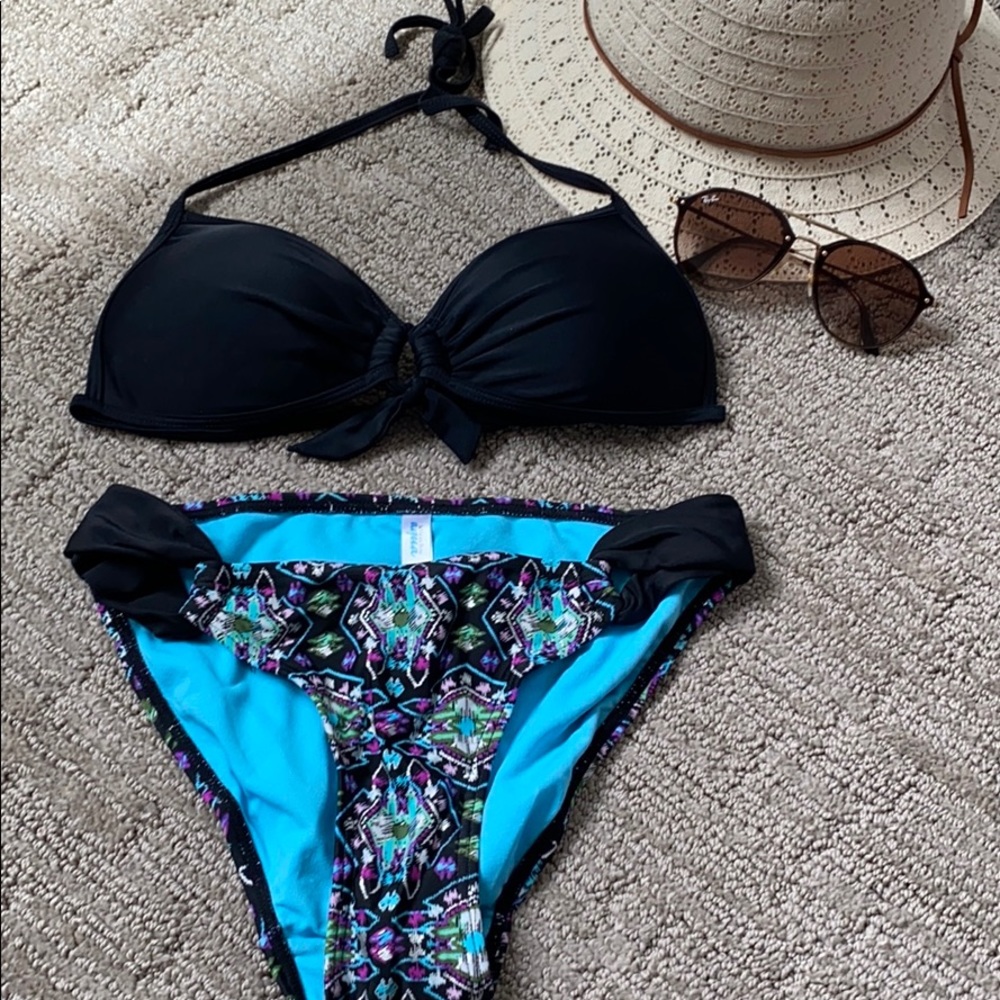 Black multi color bikini